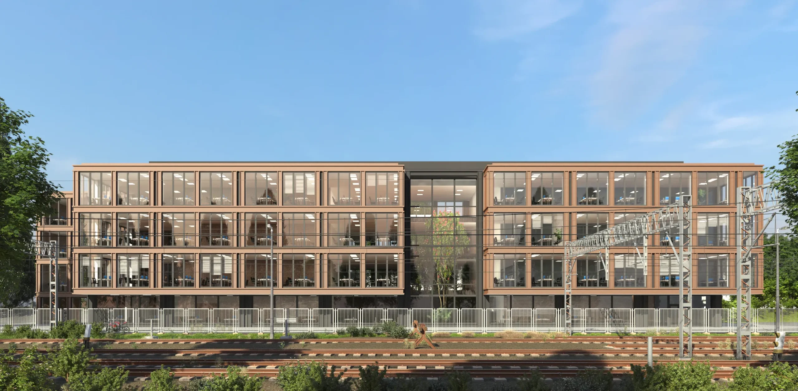 Budynek biurowy w Sopocie – elewacja frontowa z przeszklonym atrium – AXMN Gdańsk