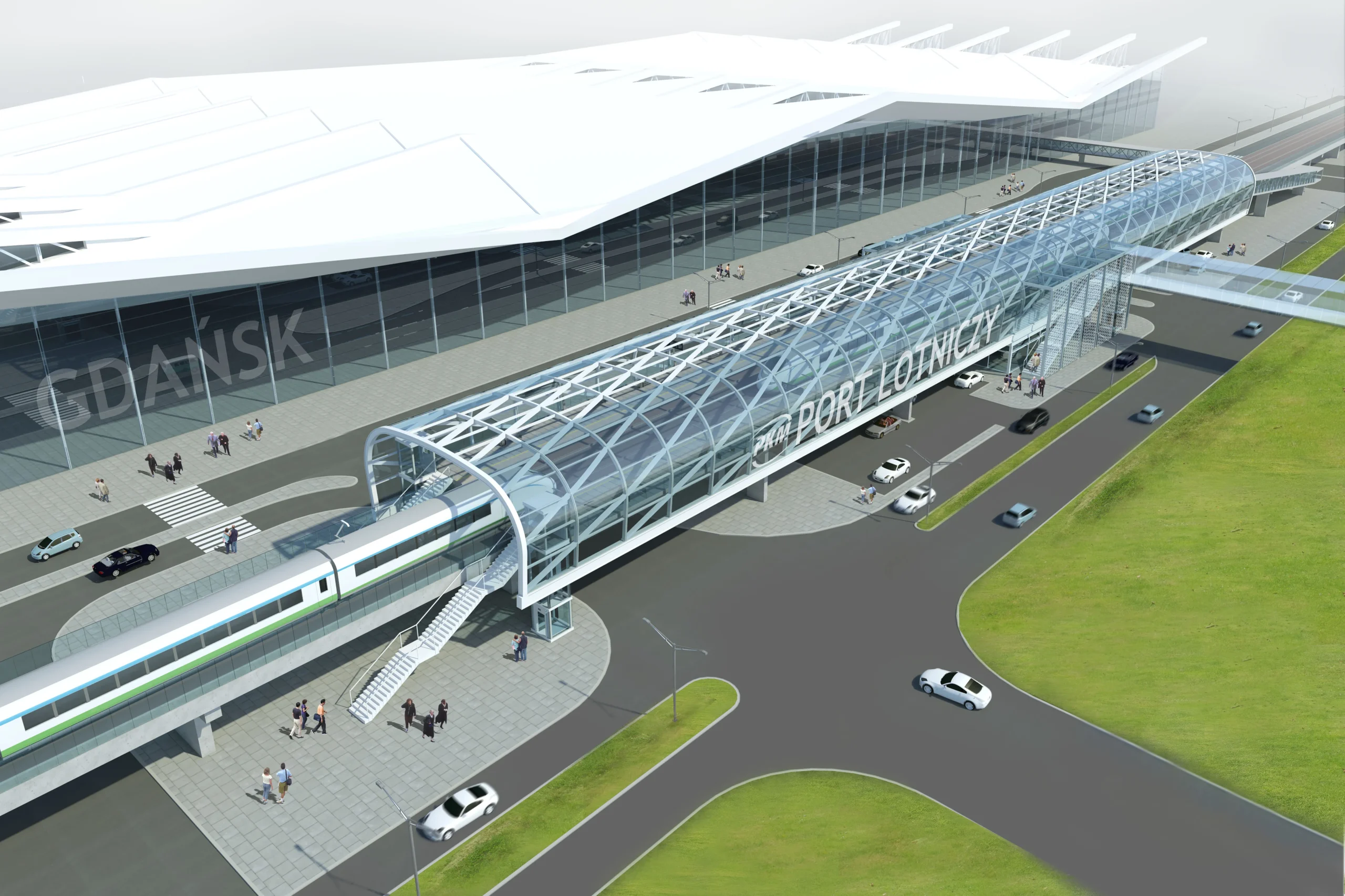 Pomorska Kolej Metropolitalna Gdańsk – wizualizacja przystanku kolejowego Gdańsk Port Lotniczy – projekt AXMN Gdańsk