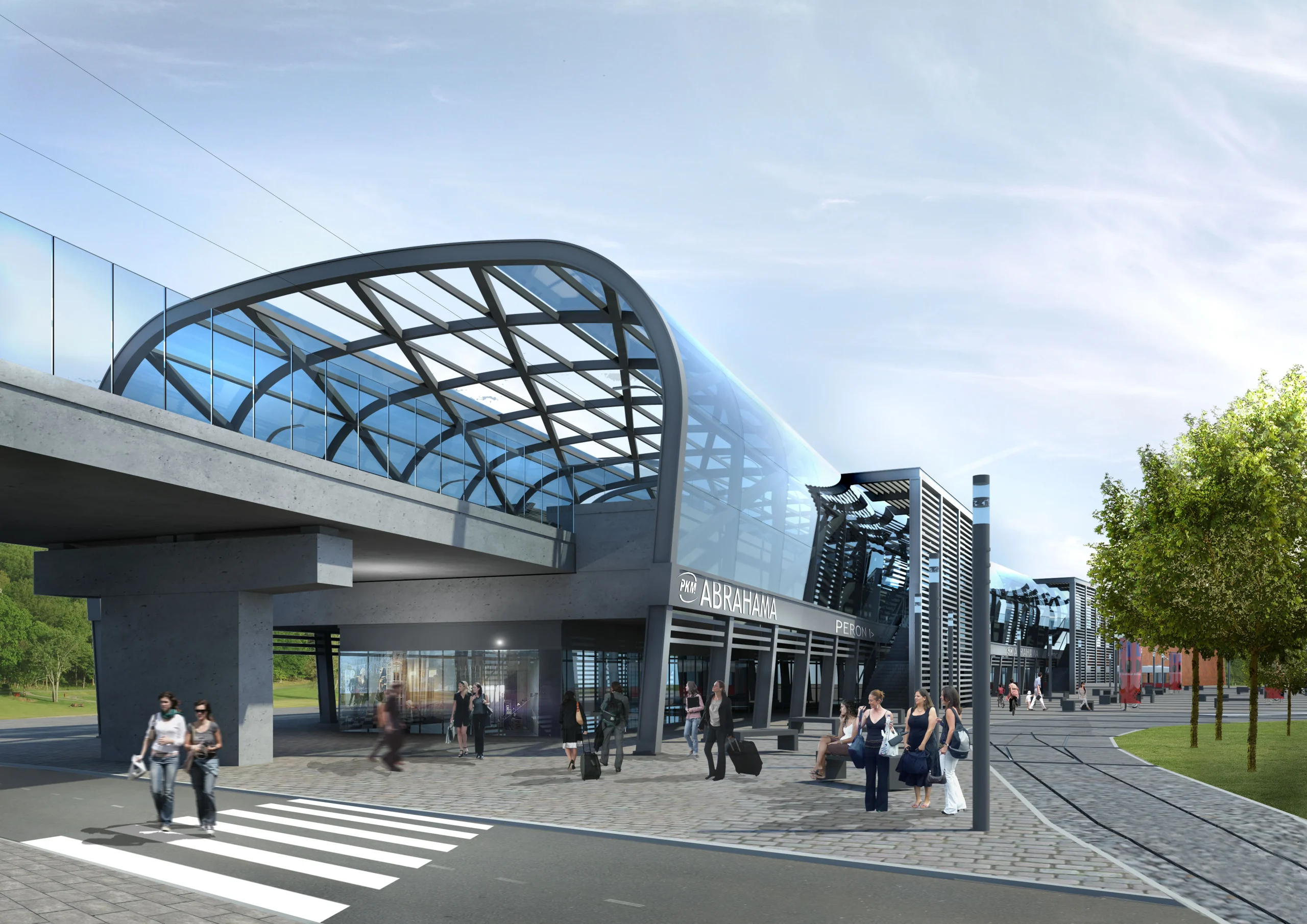 Pomorska Kolej Metropolitalna Gdańsk – wizualizacja przystanku kolejowego Abrahama – projekt AXMN Gdańsk