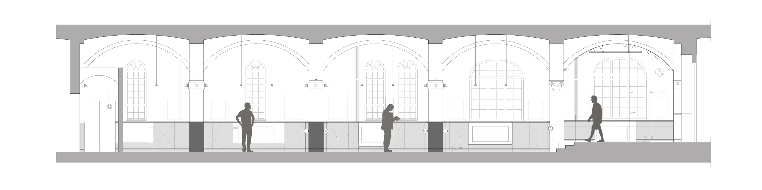 Przekrój koncepcyjny wnętrza biura – projekt Saur Neptun Gdańsk