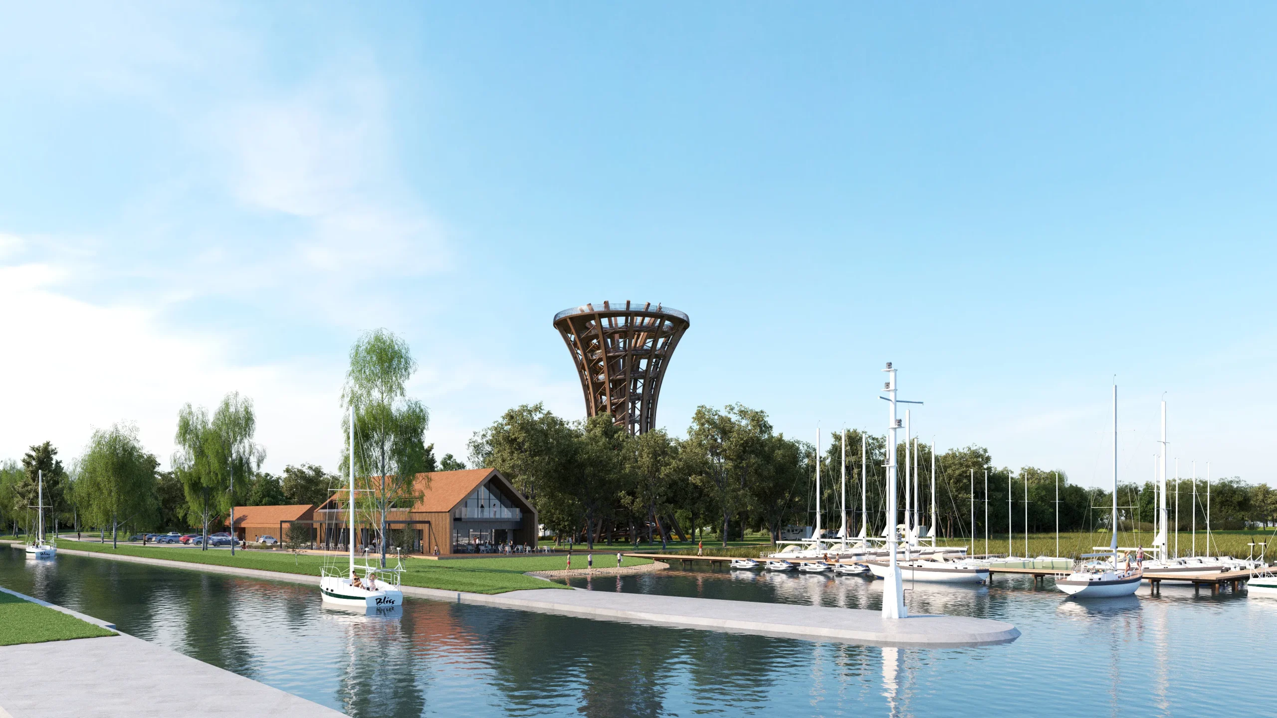 Tałty Resort – marina i wieża widokowa nad jeziorem – AXMN Gdańsk