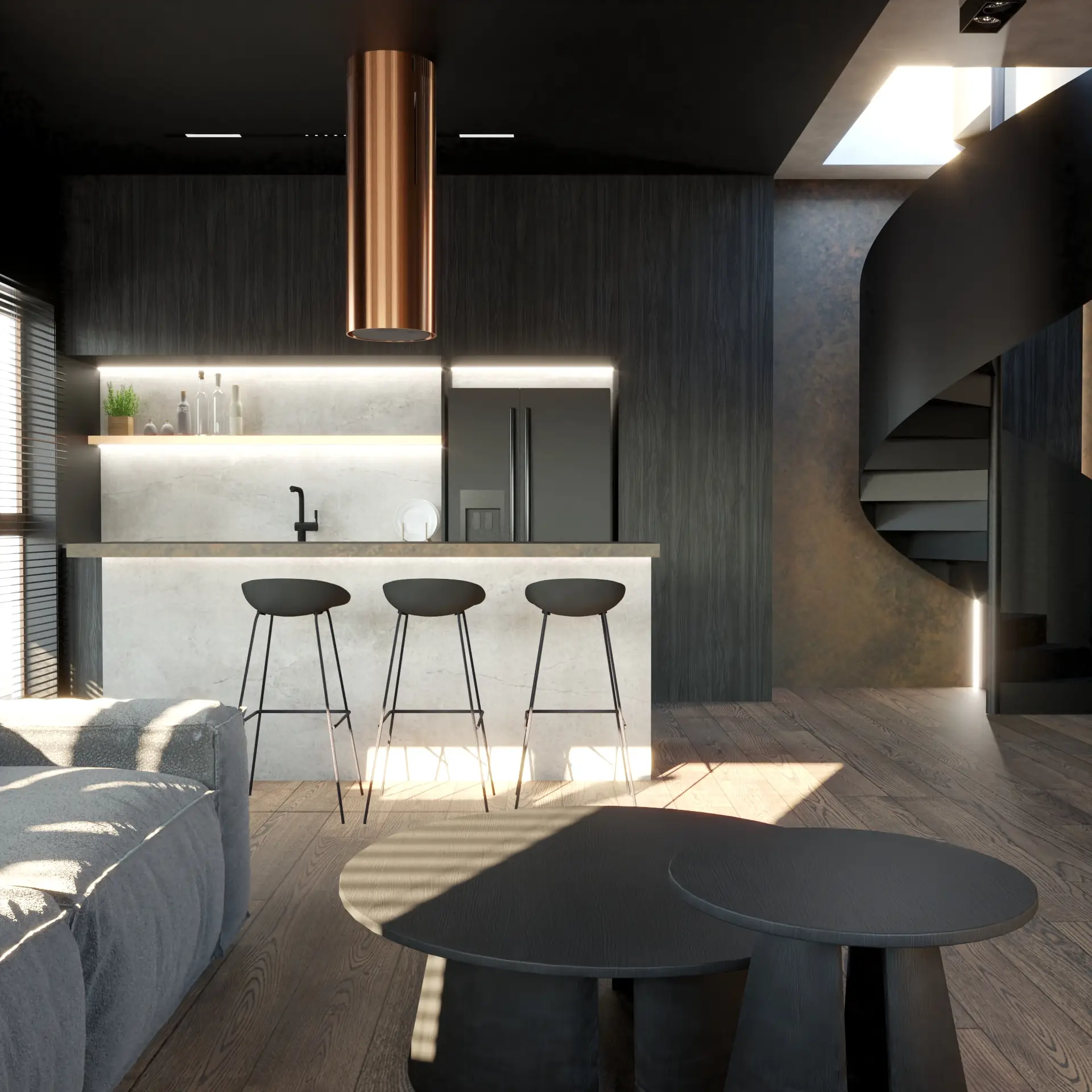 Loft w Gdańsku - Widok na aneks kuchenny - AXMN Gdańsk